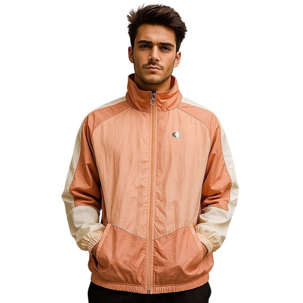 Champion Windbreaker‎ Jacket Peach Cream Men's Size M Vintage Retro Style